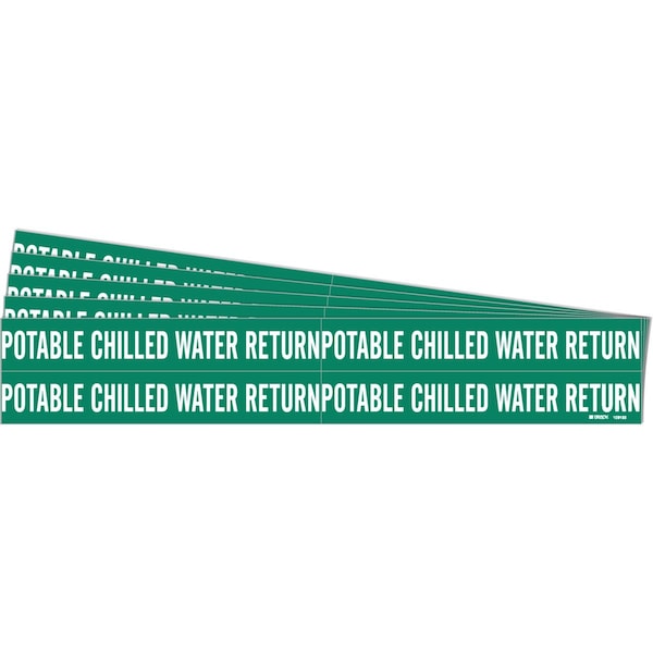 POTABLE Chilled Wtr Ret Pipe Marker Style 4 White on Green 4 per Card, 5 PK